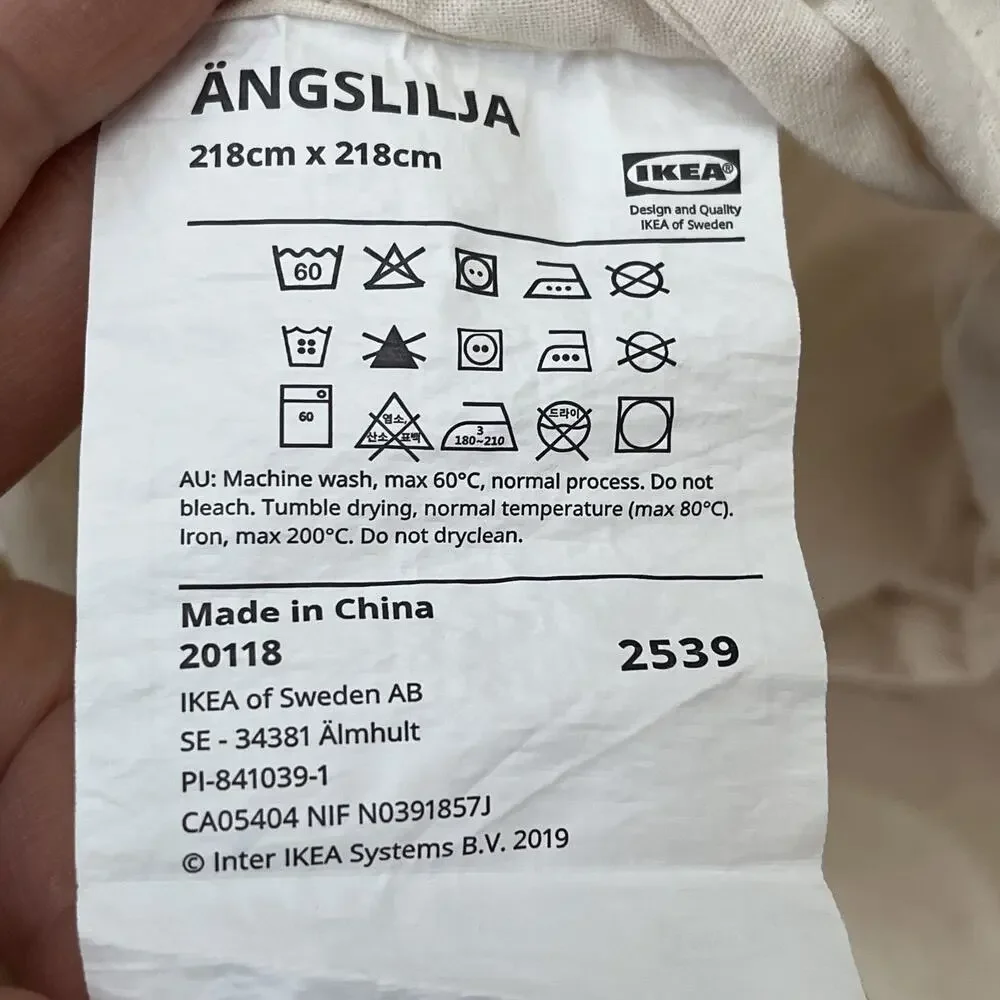 IKEA Ängslilja Duvet Cover Full Queen 218cm x 218cm Cream 100% Cotton